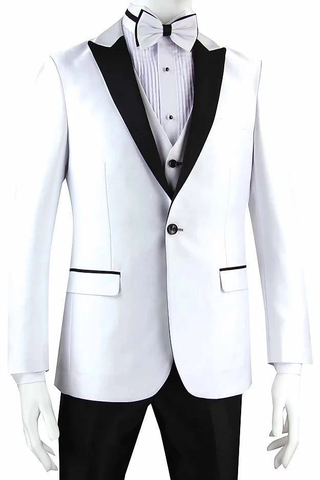 Traje Esmoquin Blanco Slim Fit Elegante con Solapa Negra & Pantalón Negro - ¡Impresiona!