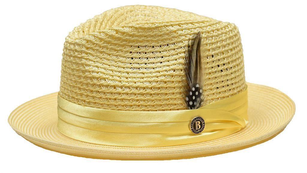 Sombrero Fedora Amarillo Trenzado de Paja: ¡Verano, sol y estilo! Un toque chic y fresco para ti.
